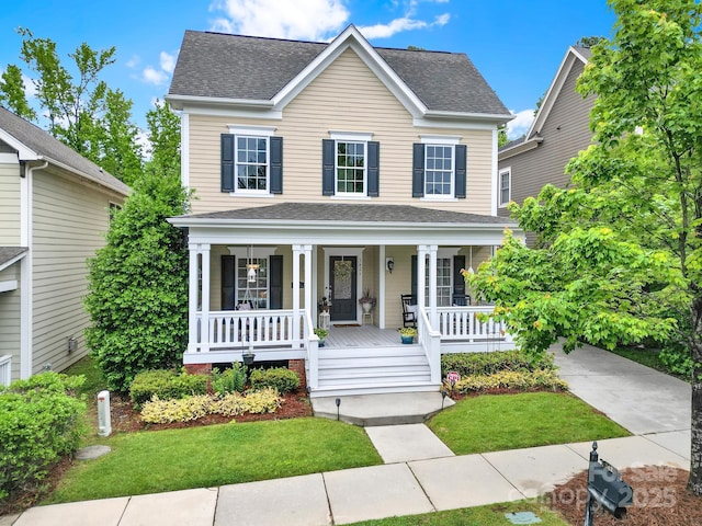 3426 Richards Xing, Fort Mill, SC 29708 - view of front facade featuring covered porch, roof with shingles, and a front lawn