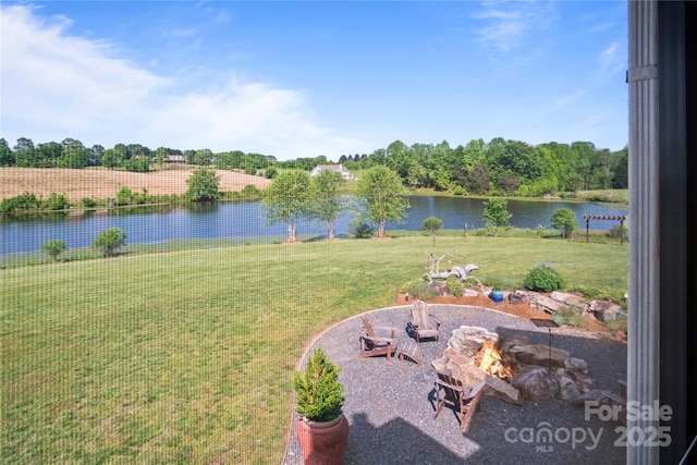 water view with an outdoor fire pit