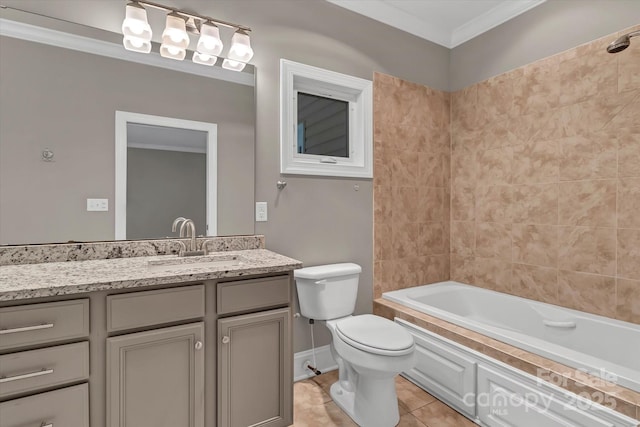 332 E Rebound Rd, Lancaster, SC 29720 - bathroom with ornamental molding, tile patterned flooring, toilet, vanity, and washtub / shower combination