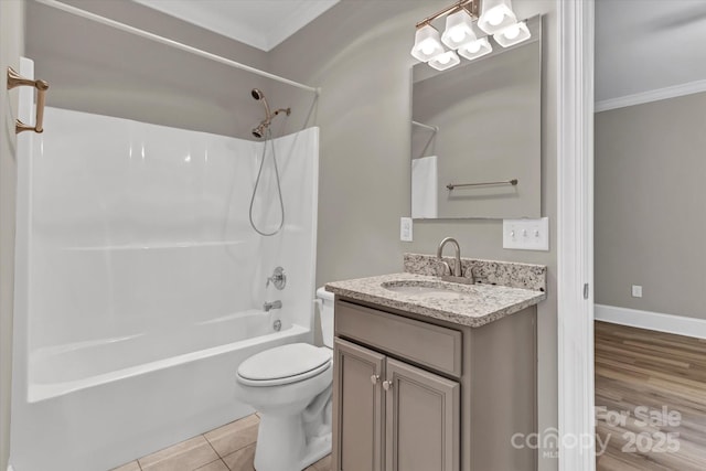 332 E Rebound Rd, Lancaster, SC 29720 - bathroom featuring crown molding, shower / tub combination, toilet, vanity, and tile patterned floors