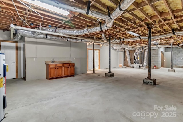 332 E Rebound Rd, Lancaster, SC 29720 - unfinished basement featuring heating unit, electric water heater, and a sink