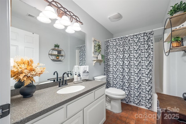 184 Quiet Cove Rd, Mooresville, NC 28117 - full bathroom with toilet, vanity, a shower with shower curtain, and tile patterned floors