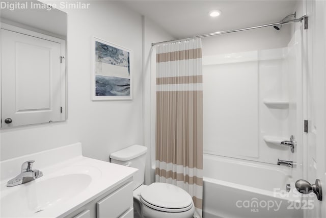 1430 Samuel St, Charlotte, NC 28206 - full bathroom featuring vanity, toilet, shower / tub combo, and recessed lighting