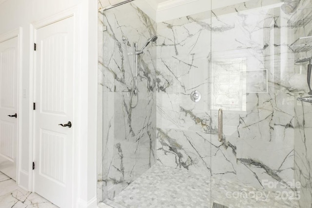 46827 Tall Whit Rd, New London, NC 28127 - bathroom with a marble finish shower and marble finish floor
