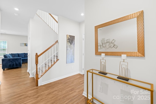2012 Slippery Rock Ln, Monroe, NC 28112 - foyer entrance with stairway, wood finished floors, baseboards, and recessed lighting