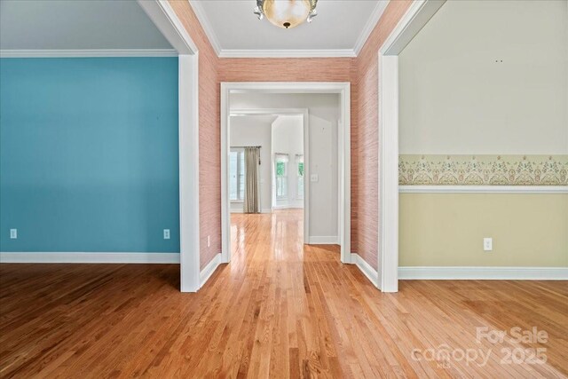 600 Robinhood Dr, Cheraw, SC 29520 - hall with crown molding, light wood-style flooring, and baseboards