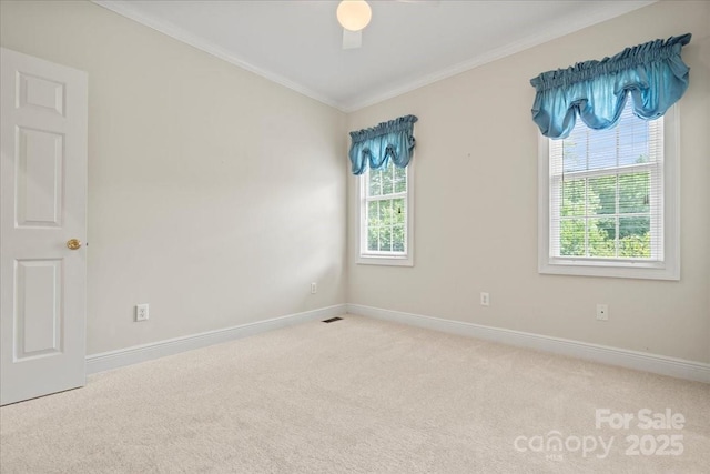 600 Robinhood Dr, Cheraw, SC 29520 - carpeted spare room with ornamental molding, a wealth of natural light, baseboards, and visible vents