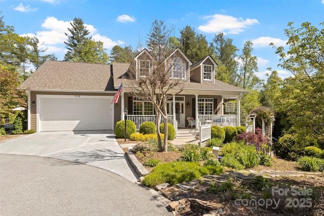 216 Cold Stream Way, Hendersonville, NC 28791 - view of front of house with concrete driveway, a porch, roof with shingles, and a garage