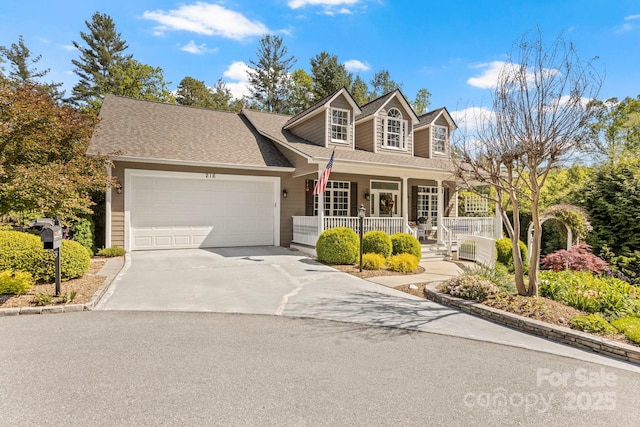 216 Cold Stream Way, Hendersonville, NC 28791 - view of front of home with concrete driveway, a porch, roof with shingles, and a garage