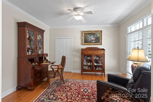 216 Cold Stream Way, Hendersonville, NC 28791 - office featuring light wood-style floors, baseboards, a ceiling fan, and ornamental molding
