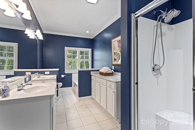 216 Cold Stream Way, Hendersonville, NC 28791 - full bathroom featuring crown molding, a shower stall, and a sink