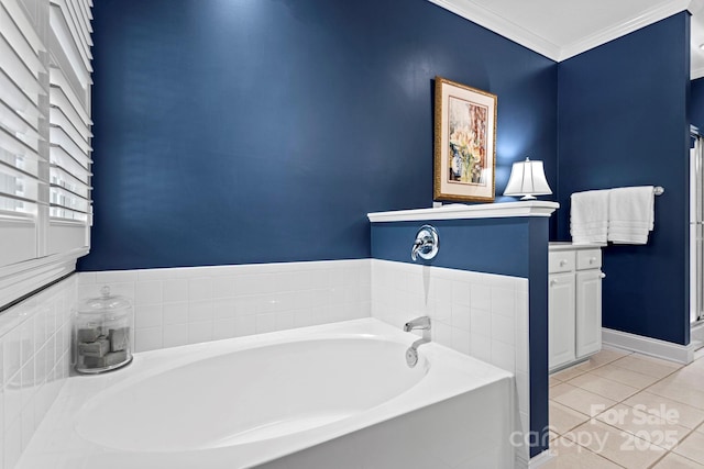 216 Cold Stream Way, Hendersonville, NC 28791 - full bath featuring a garden tub, tile patterned flooring, vanity, and ornamental molding