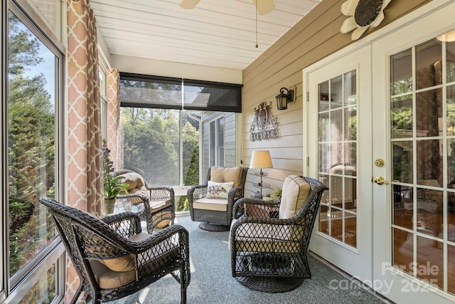 216 Cold Stream Way, Hendersonville, NC 28791 - sunroom with an outdoor hangout area, french doors, and a ceiling fan