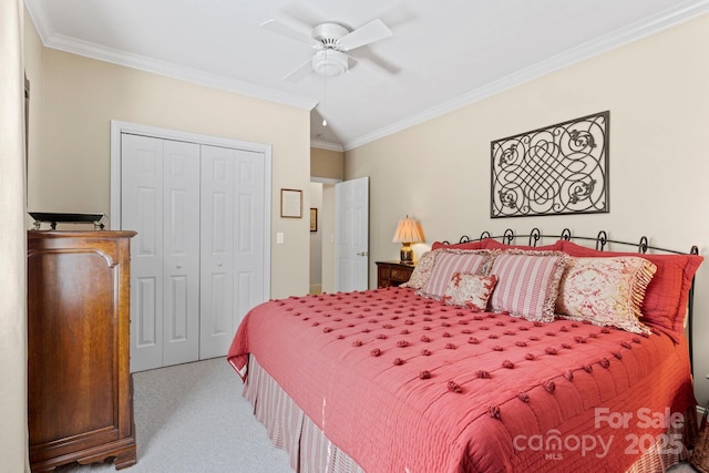 216 Cold Stream Way, Hendersonville, NC 28791 - carpeted bedroom with ornamental molding, a closet, and a ceiling fan