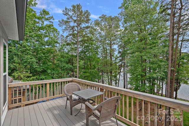 112 Nautilus Ct, Troutman, NC 28166 - wooden deck featuring a water view and view of scattered trees