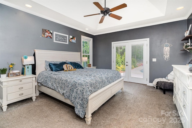 6603 Havencrest Dr, Denver, NC 28037 - bedroom featuring a raised ceiling, access to exterior, carpet flooring, recessed lighting, and french doors