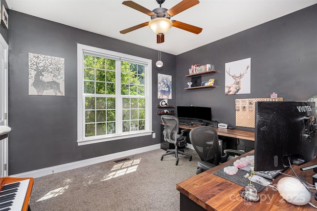 6603 Havencrest Dr, Denver, NC 28037 - home office with carpet, a ceiling fan, and baseboards