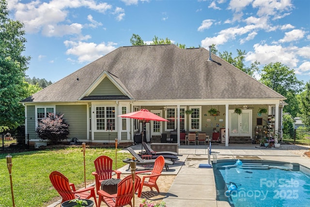 6603 Havencrest Dr, Denver, NC 28037 - rear view of property with a patio area, roof with shingles, and french doors