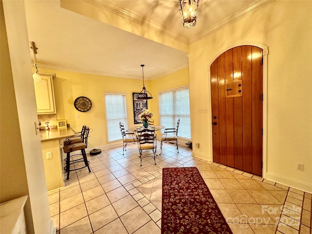 5518 Land Harbour Dr, Granite Falls, NC 28630 - entrance foyer featuring light tile patterned floors and ornamental molding