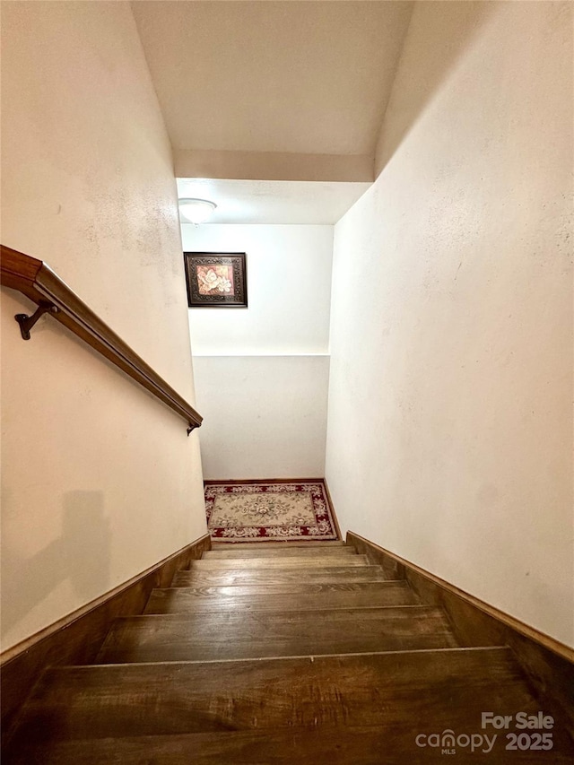 5518 Land Harbour Dr, Granite Falls, NC 28630 - staircase featuring baseboards and wood finished floors