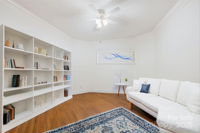 14 Larue Ct, Biltmore Lake, NC 28715 - living area with a ceiling fan, crown molding, wood finished floors, and baseboards