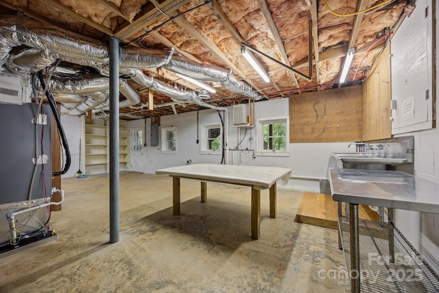 1128 Forest St, Mars Hill, NC 28754 - below grade area featuring electric panel, pool table, and concrete block wall