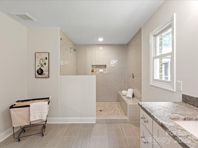 300 Hugh Crocker Rd, Matthews, NC 28104 - full bath featuring a walk in shower, vanity, recessed lighting, and baseboards