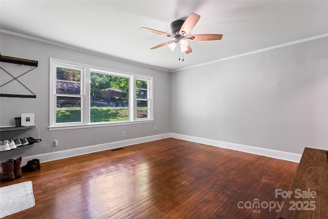 851 Gist Rd, Rock Hill, SC 29732 - unfurnished living room with a ceiling fan, wood-type flooring, baseboards, and ornamental molding