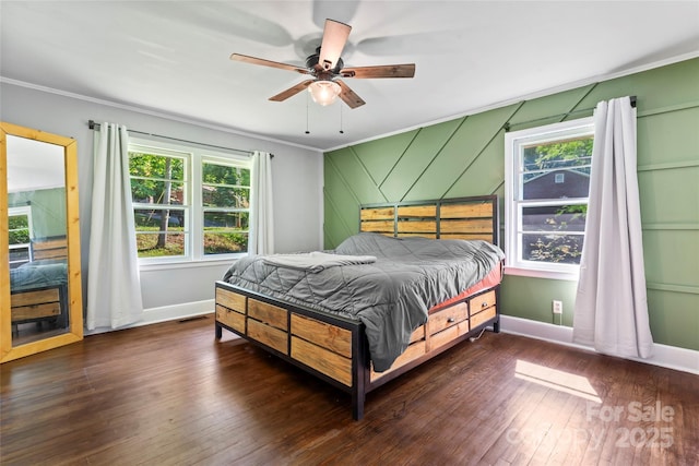 851 Gist Rd, Rock Hill, SC 29732 - bedroom with ornamental molding, multiple windows, baseboards, hardwood / wood-style floors, and a ceiling fan