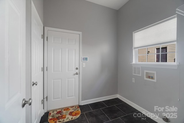 12013 Regent Ridge Ln, Charlotte, NC 28278 - laundry area with washer hookup, dark tile patterned flooring, and baseboards