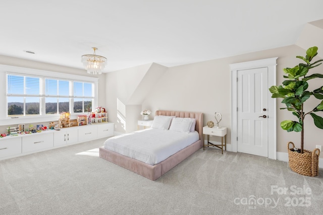 12613B Oak Grove Rd, Stanfield, NC 28163 - bedroom with light carpet and a chandelier