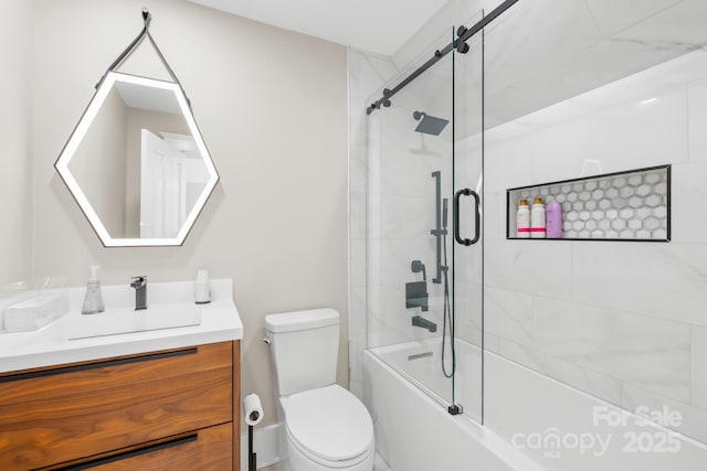 12613B Oak Grove Rd, Stanfield, NC 28163 - bathroom with toilet, vanity, and bath / shower combo with glass door