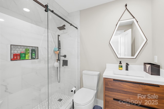12613B Oak Grove Rd, Stanfield, NC 28163 - full bathroom featuring a stall shower, toilet, and vanity