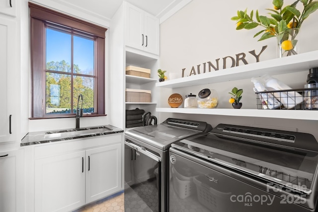 12613B Oak Grove Rd, Stanfield, NC 28163 - washroom with washing machine and clothes dryer and cabinet space