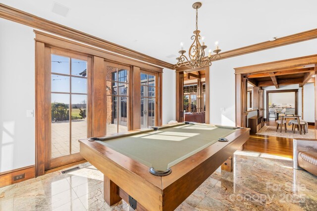 12613B Oak Grove Rd, Stanfield, NC 28163 - game room featuring crown molding, a chandelier, and billiards table