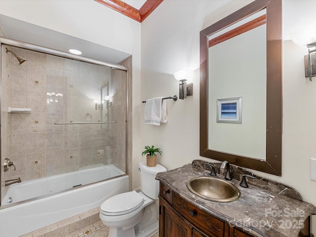 3825 Mountain Cove Dr, Charlotte, NC 28216 - full bathroom featuring toilet, vanity, combined bath / shower with glass door, and tile patterned flooring