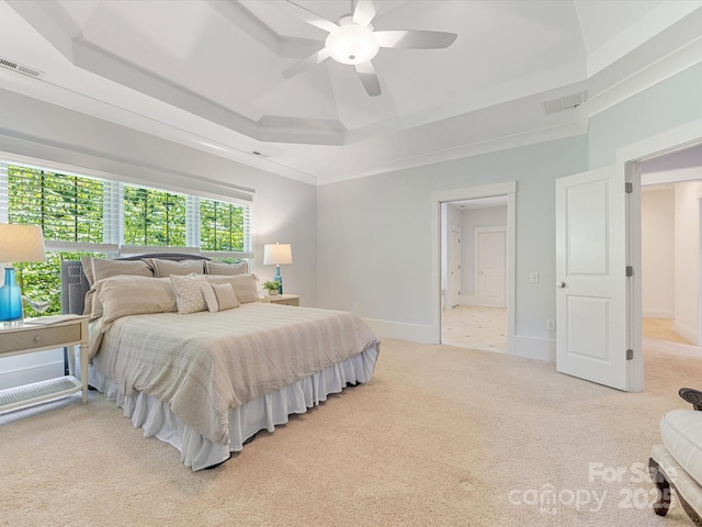 3825 Mountain Cove Dr, Charlotte, NC 28216 - carpeted bedroom featuring a raised ceiling, a ceiling fan, and baseboards
