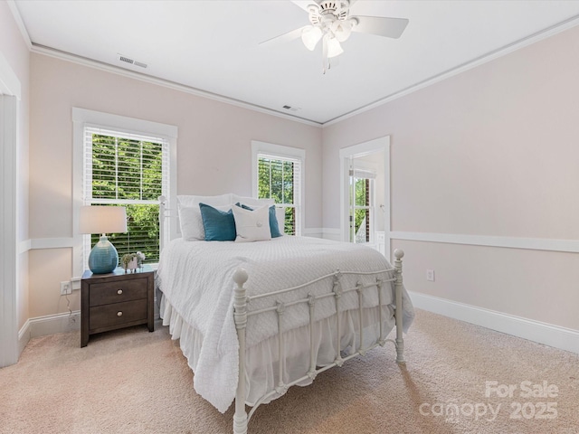 3825 Mountain Cove Dr, Charlotte, NC 28216 - carpeted bedroom featuring crown molding, baseboards, and ceiling fan