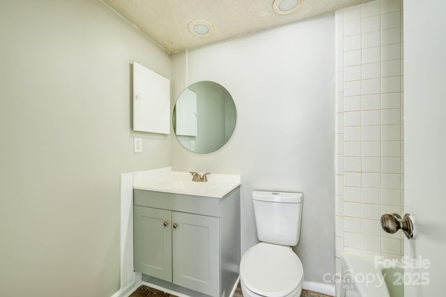 7129 Stonington Ln, Charlotte, NC 28227 - bathroom with toilet, baseboards, vanity, and a textured ceiling