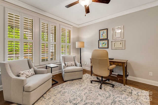 75 Balsam High Rd, Biltmore Lake, NC 28715 - office space with a ceiling fan, ornamental molding, baseboards, and wood finished floors