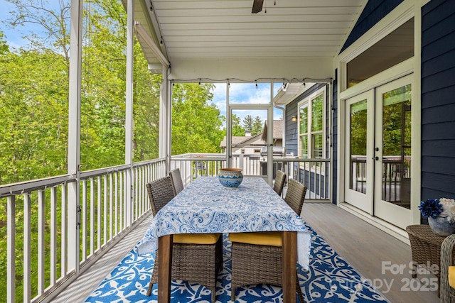75 Balsam High Rd, Biltmore Lake, NC 28715 - sunroom / solarium with french doors, ceiling fan, and outdoor dining space