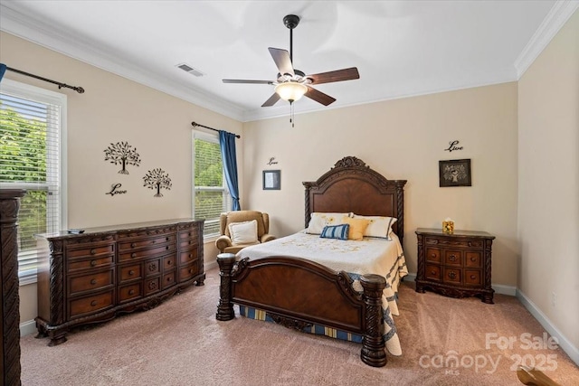 1409 Tupelo Rd, Clover, SC 29710 - bedroom with carpet, ornamental molding, baseboards, and a ceiling fan