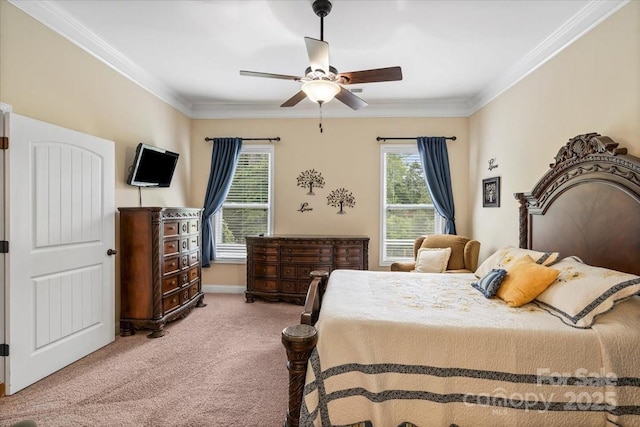 1409 Tupelo Rd, Clover, SC 29710 - carpeted bedroom featuring multiple windows, crown molding, ceiling fan, and baseboards