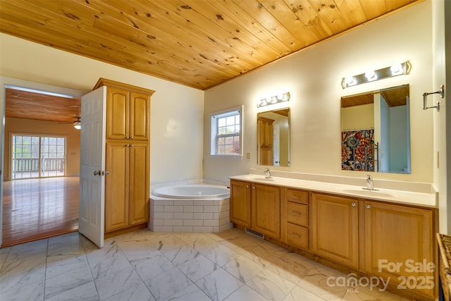 423 Baines Mountain Rd, Bryson City, NC 28713 - full bath with marble finish floor, a garden tub, a sink, and a wealth of natural light