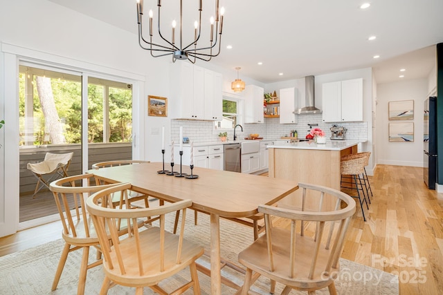 304 Magnolia Ridge Rd, Swannanoa, NC 28778 - dining area featuring light wood-type flooring, recessed lighting, and a chandelier