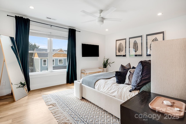 304 Magnolia Ridge Rd, Swannanoa, NC 28778 - bedroom featuring light wood-style floors, recessed lighting, a ceiling fan, and baseboards