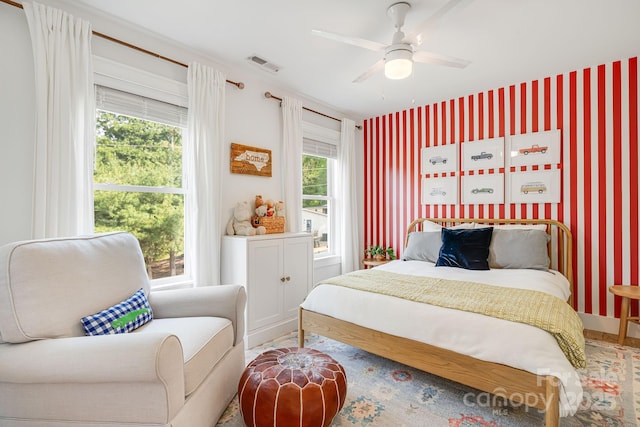 304 Magnolia Ridge Rd, Swannanoa, NC 28778 - bedroom with wallpapered walls and a ceiling fan