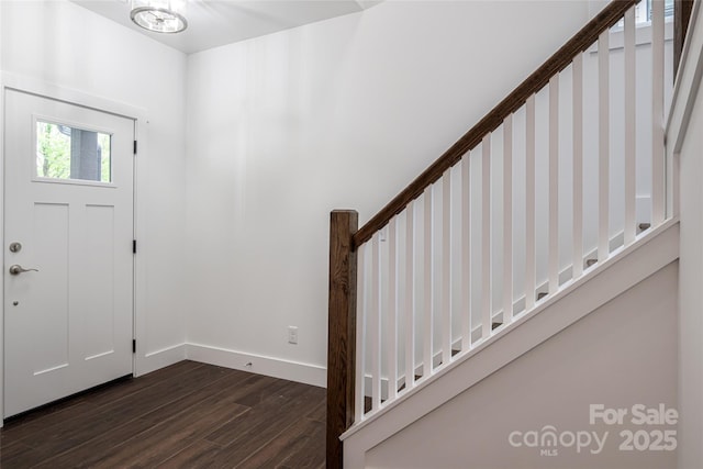 15 Myrtle Lee Cv, Arden, NC 28704 - foyer entrance with dark wood finished floors, baseboards, and stairway