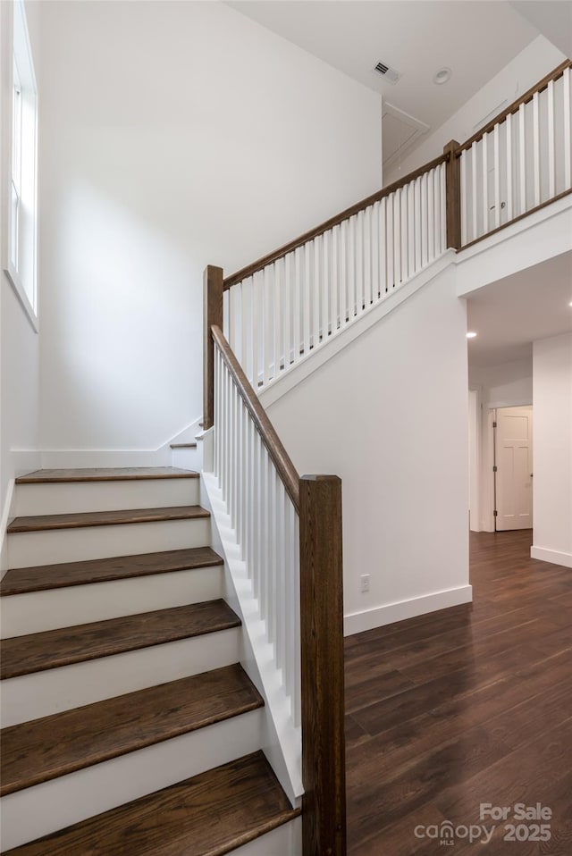15 Myrtle Lee Cv, Arden, NC 28704 - stairway with wood finished floors, a high ceiling, baseboards, and recessed lighting