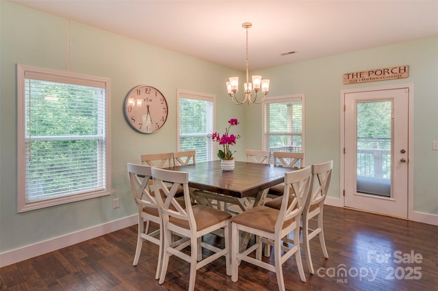 210 Holmes Dr, Spartanburg, SC 29303 - dining space featuring dark wood finished floors and a chandelier